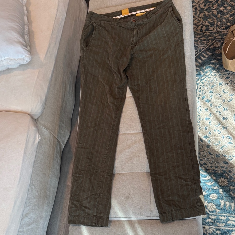 Men's Olive Pinstripe Chinos - Casual Straight Fit